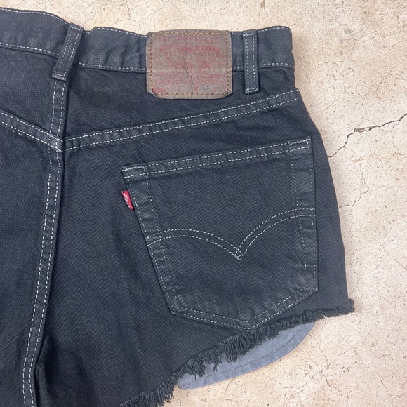 Levi's x Urban Renewal Reworked Baja Stripe Patchwork Black Denim Shorts - Picture 6 of 9